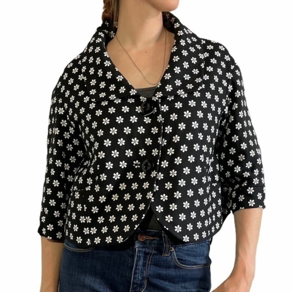 W BY WORTH Black White Floral Blazer 6 - Picture 1 of 13